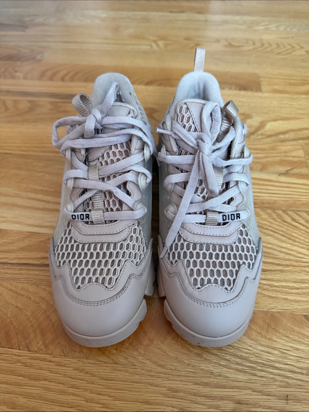 Dior Neutral Beige Mesh & Leather Lace-Up Sneakers